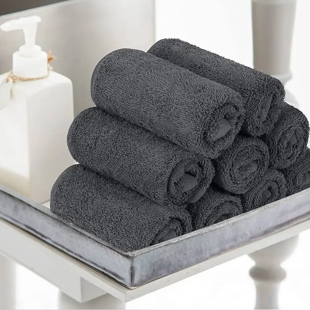 10 UTOPIA Dark Grey Gray Small Washcloth Guest Makeup Face Finger Towels Set